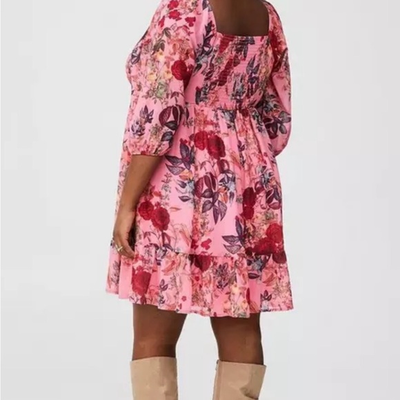 Torrid Dress Women's 2X PINK Mini Clip Floral Square Neck Tiered $85 NEW - Picture 3 of 10